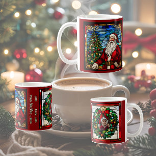 Christmas Tree Santa Faux Stained Glass Coffee Mug