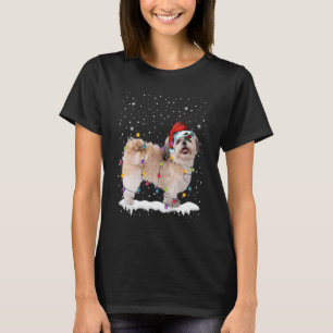 Christmas Tree Santa Hat Shih Tzu Dog Pet Lights T-Shirt