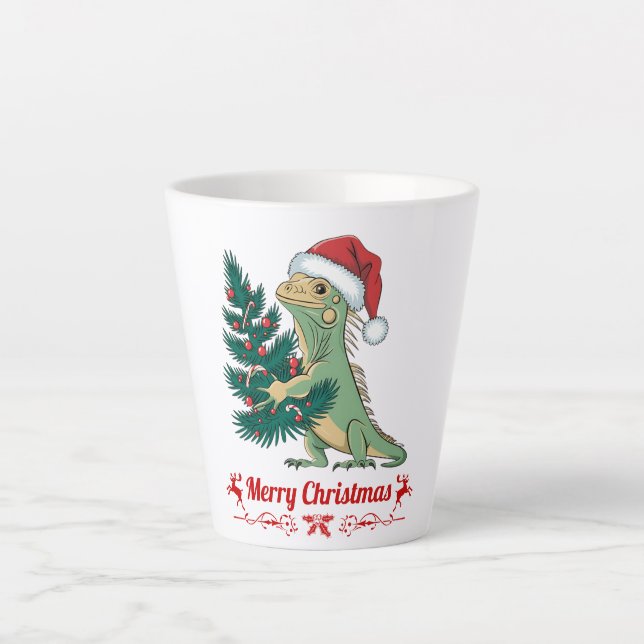 Christmas Tree Santa Iguana Latte Mug (Front)