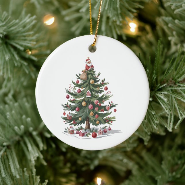 Christmas Tree Santa Merry Christmas Ceramic Ornament (Tree)