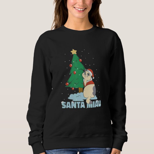 Christmas Tree Santa Miau Cat Sweatshirt (Front)