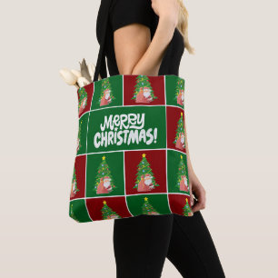 Christmas tree Santa red green Tote Bag