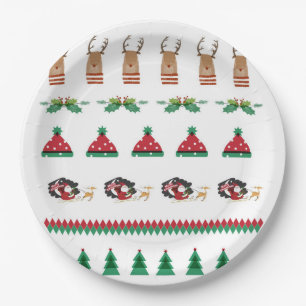 Christmas Tree Santa Reindeer Presents Red Green Paper Plate