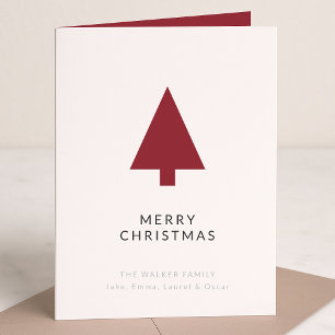 Christmas Tree   Scandi Minimalist Simple Burgundy Holiday Card