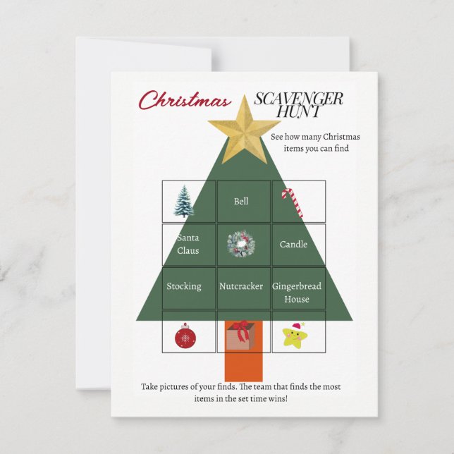 Christmas Tree Scavenger Hunt Game Card (Front)