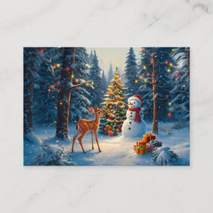 Christmas Tree Scene Cute Deer Fawn Snowman Business Card