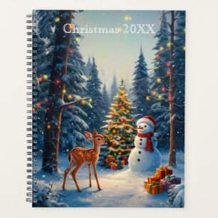 Christmas Tree Scene Cute Deer Fawn Snowman Planner