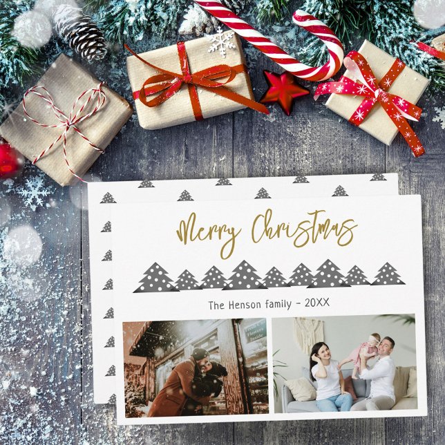 Christmas Tree Script Family 2 Photo  Holiday Card (Creator Uploaded)
