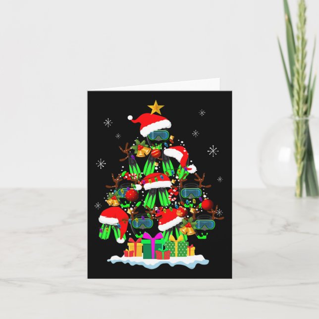 Christmas Tree Scuba Diving Santa Hat Family Xmas  Card (Front)