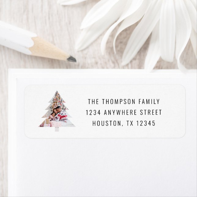 Christmas Tree Shape Photo Return Name Address Label (Insitu)