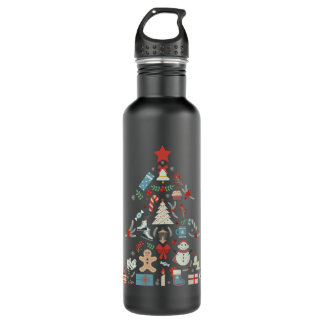 Christmas Tree Shape With Snowman And Ornaments  9 710 Ml Water Bottle