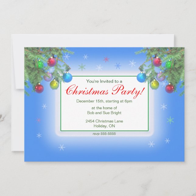 Christmas Tree Shine on Blue Party Invitation (Front)