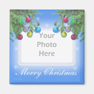 Christmas Tree Shine on Blue (photo frame) Magnet