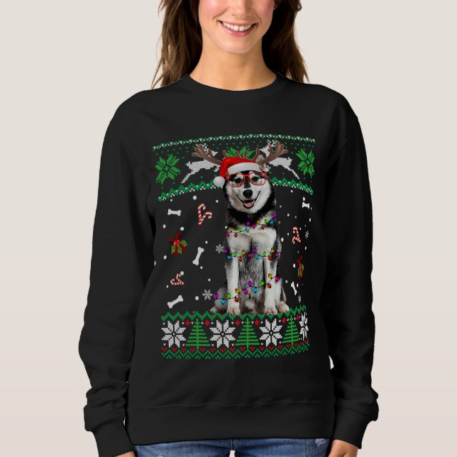 Christmas Tree Siberian Husky Pajama Sweatshirt (Front)