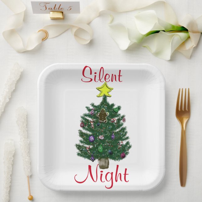 Christmas Tree Silent Night Paper Plate (Wedding)