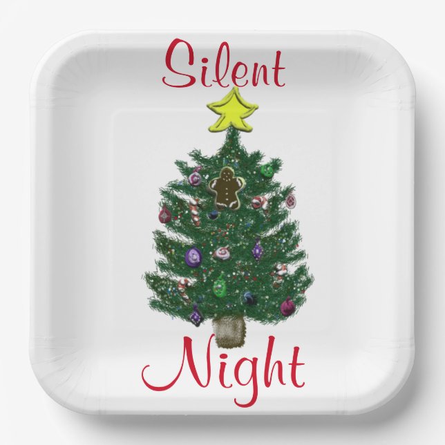 Christmas Tree Silent Night Paper Plate (Front)