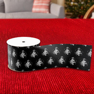 Christmas Tree Silhouette Modern Holiday Black Grosgrain Ribbon