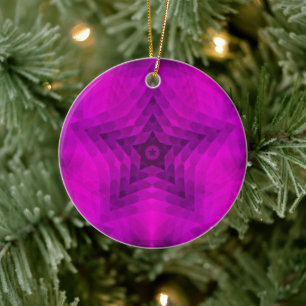 Christmas Tree Silhouette & Purple Star Gradient Ceramic Ornament
