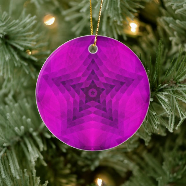 Christmas Tree Silhouette & Purple Star Gradient Ceramic Ornament (Tree)