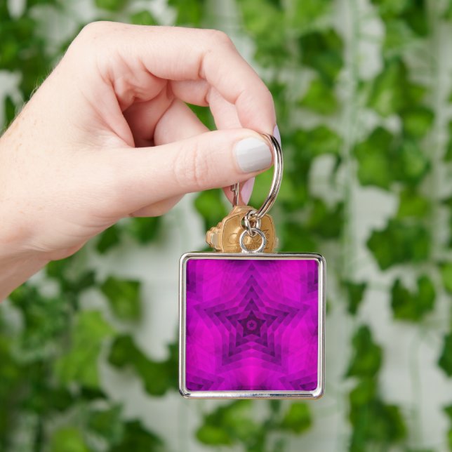 Christmas Tree Silhouette & Purple Star Gradient Key Ring (Hand)