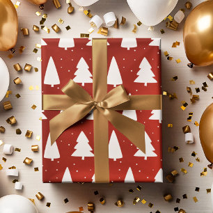 Christmas tree silhouettes white & red wrapping paper