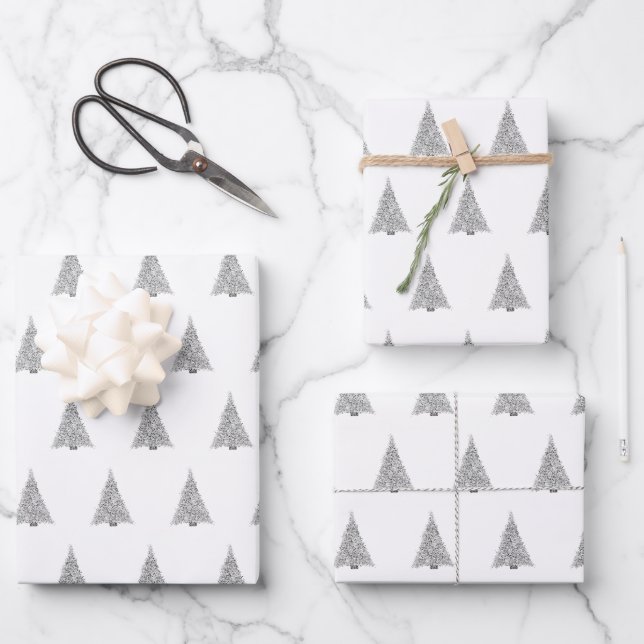 Christmas tree silver sparkle stylish wrapping paper sheet (Front)