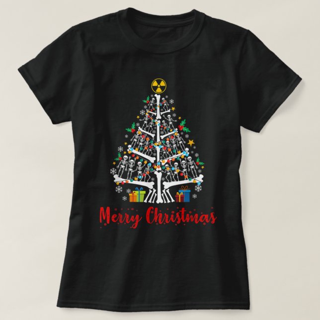 Christmas Tree Skeleton Xmas Radiology Radiologist T-Shirt (Design Front)