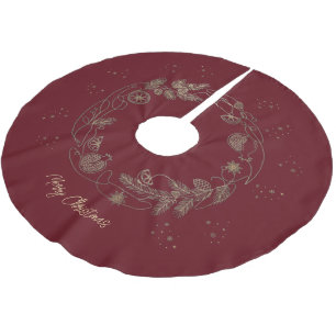 Christmas Tree Skirt Burgundy Gold Wreath