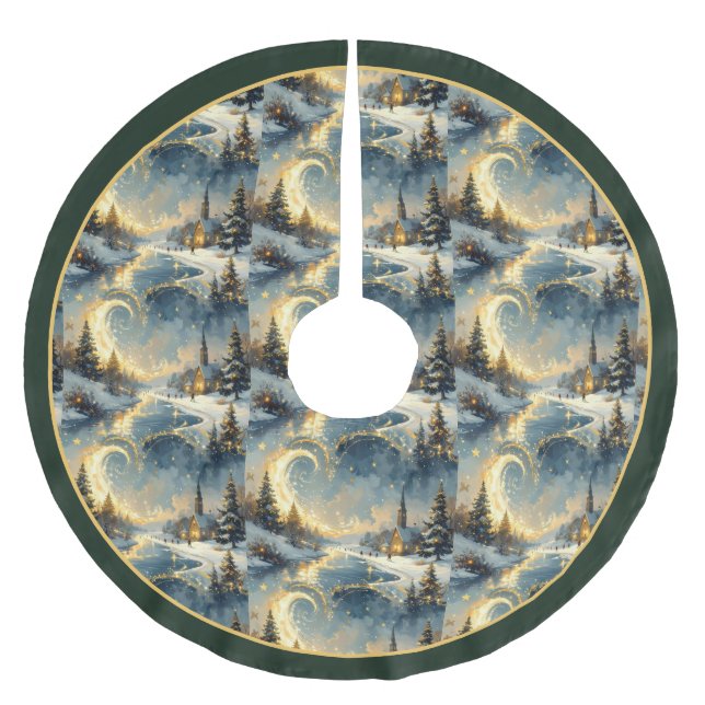  Christmas Tree Skirt Featuring A Mystical Village (Front)