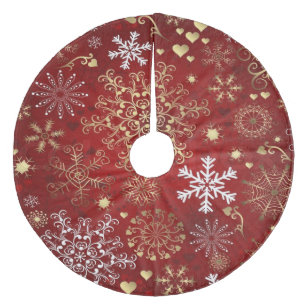 Christmas Tree Skirt/Hearts and Snowflakes Fleece Tree Skirt