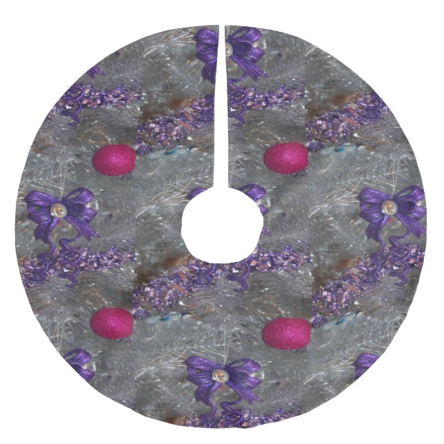 Christmas Tree Skirt Purple Bows Pink Ornament (Front)