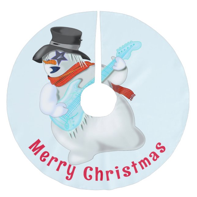Christmas Tree Skirt Snowman with Guitar Fun (Front)