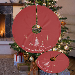 Christmas Tree Skirt with Gold Stars on Red