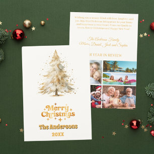 Christmas tree snow beige photo year in review holiday card