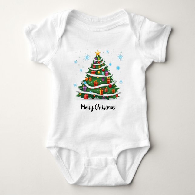 Christmas Tree Snow Decorations Presents Custom Baby Bodysuit (Front)