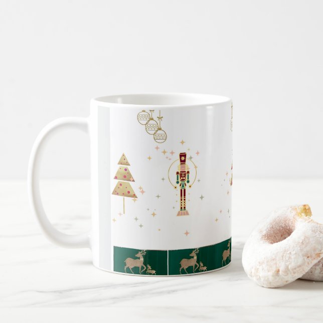  Christmas tree, snow , deer wrapping paper Coffee Mug (With Donut)