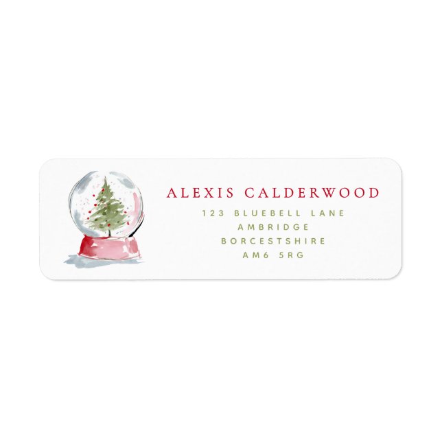 Christmas Tree Snow Globe Holiday Return Address Label (Front)