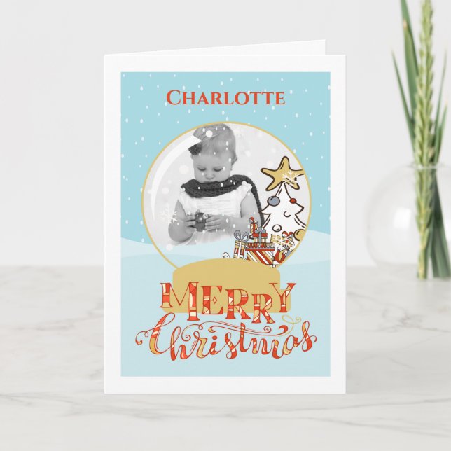 Christmas Tree Snow Globe Photo Card (Front)