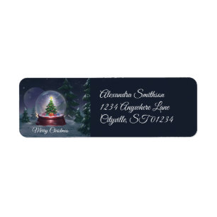 Christmas Tree Snow Globe Return Address Label