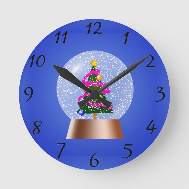 Christmas Tree Snow Globe Round Clock (Front)