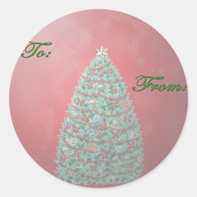 Christmas Tree Snow Globe Tag Sticker (Front)