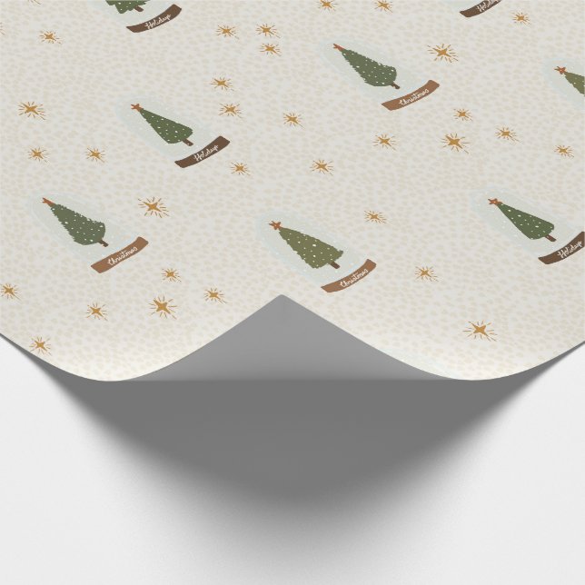 Christmas Tree Snow Globes Modern Wrapping Paper (Corner)