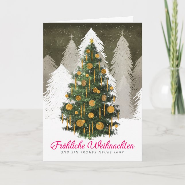 Christmas Tree Snow in German Folded Holiday Card (Front)