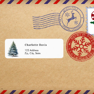 Christmas tree snow return address label