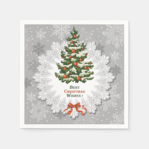 Christmas Tree, Snowflake and Red Christmas Balls Napkin