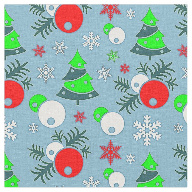 Christmas Tree Snowflake Bauble on Blue  Fabric (Close Up)