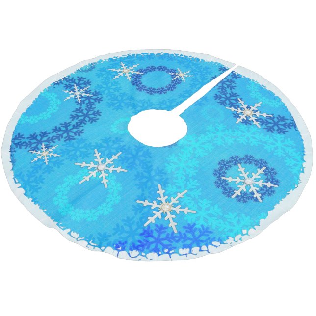 Christmas Tree & Snowflake Jewelled Brushed Polyester Tree Skirt (Angled)