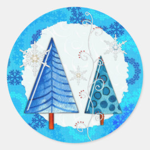 Christmas Tree & Snowflake Jewelled Classic Round Sticker