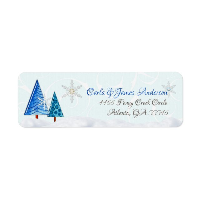 Christmas Tree & Snowflake Jewelled Return Address Label (Front)