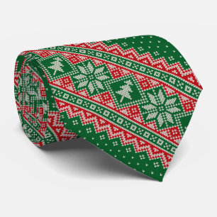 Christmas Tree Snowflake Red Green Christmas Tie